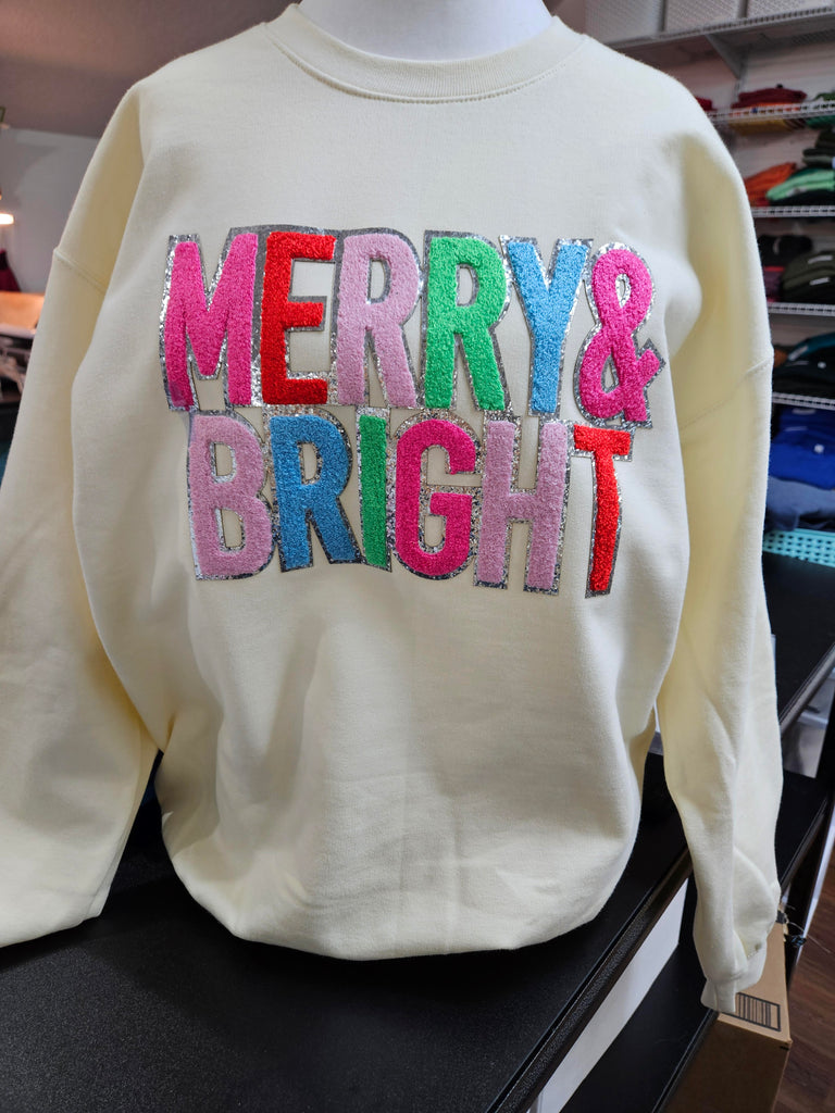 Merry & Bright Applique on Crewneck Sweatshirt