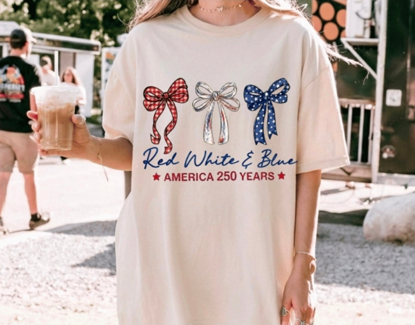 Comfort Colors Red White & Blue Bows America 250 Years T-shirt